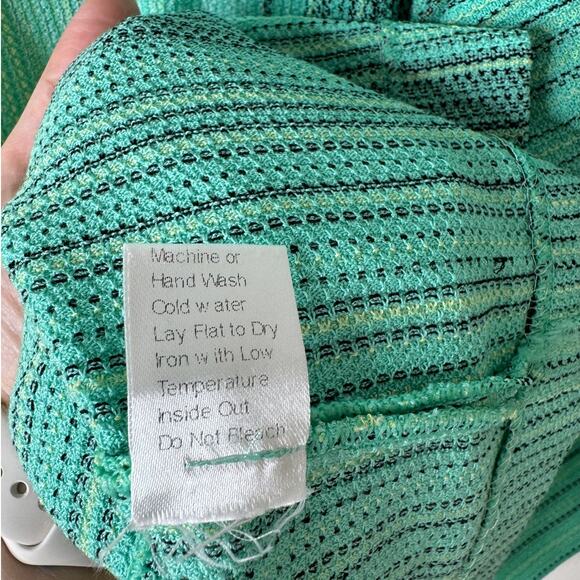 Ming Wang Large/X-Large Green & Yellow Stripe Knit Crew Neck Pullover Poncho Top - Picture 11 of 11